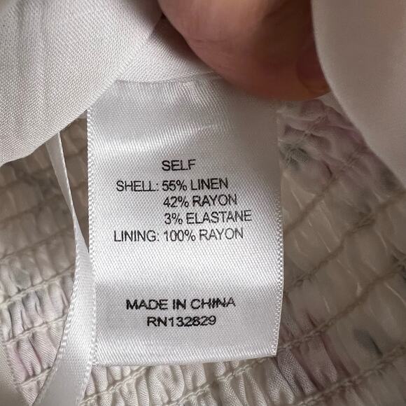 LPA White Floral Print Ruffled Off the Shoulder Linen Smocked Top Size XS - Picture 12 of 12